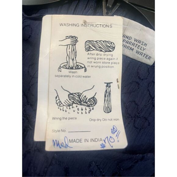 French Gear Rayon Whimsy Goth BoHo Oversized Long Sleeve Blue Embroidered Dress - Picture 5 of 7